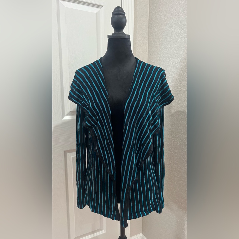 Ming Wang Open Cardigan Women’s XL Black Blue Stripe